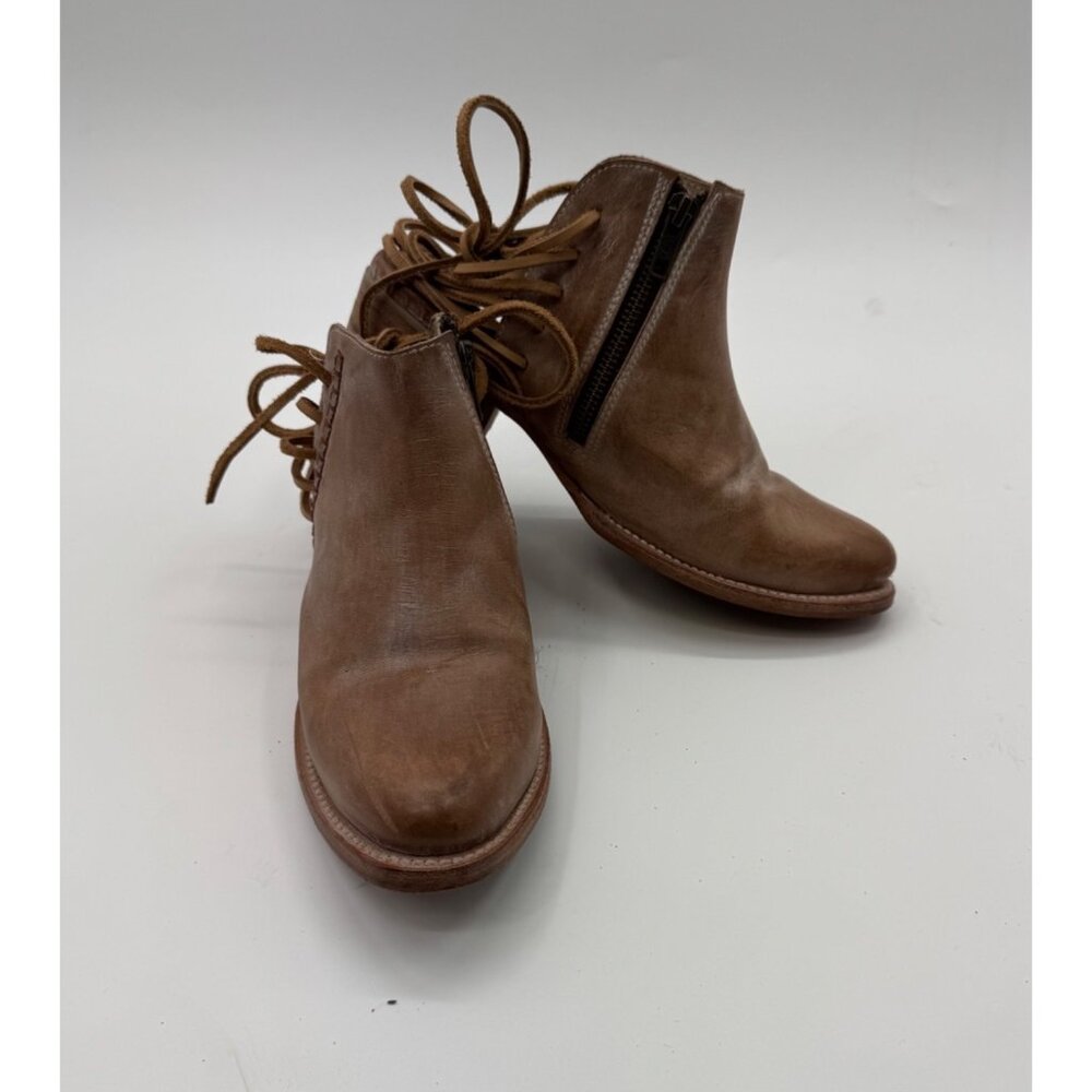 Freebird by Steven Brown Leather Jojo Ankle Boots With Side Zippers & Lace Detai